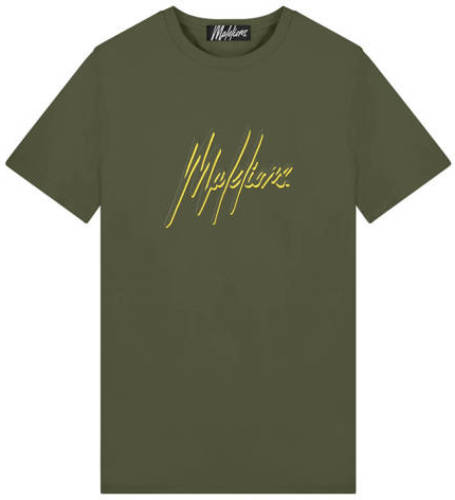 Malelions slim fit T-shirt met logo army/yellow