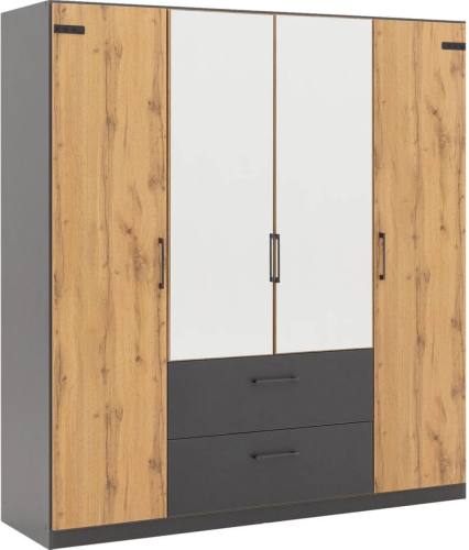 Goossens Basic Kledingkast Bastion, 181 cm breed, 197 cm hoog, 2x draai en 2x spiegeldeur en 2x lade in kleur van romp midden