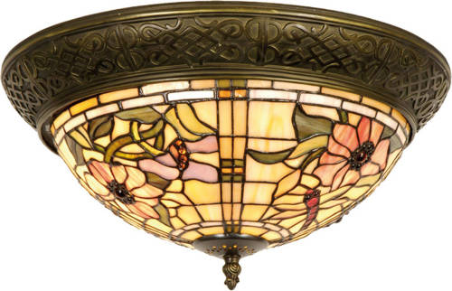 HAES deco - Plafondlamp Tiffany Beige, Roze Ø 38x19 cm E14/max 2x40W