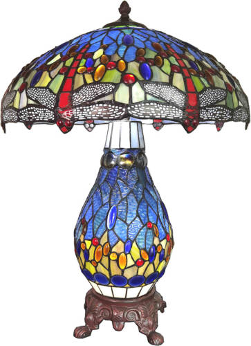 HAES deco - Tiffany Tafellamp Blauw, Rood Ø 46x65 cm Fitting E27 / Lamp max 2x40W Fitting E14 / Lamp max 1x7W
