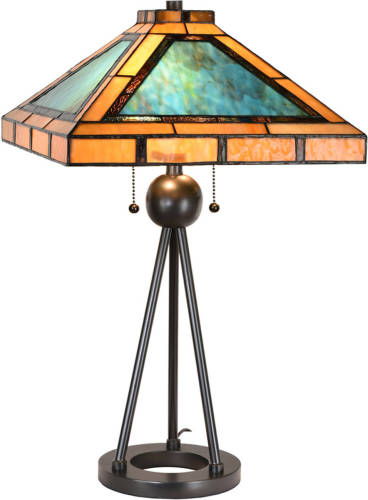 HAES deco - Tiffany Tafellamp Groen, Bruin, Beige 61x61x73 cm Fitting E27 / Lamp max 2x60W