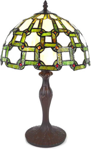 HAES deco - Tiffany Tafellamp Groen, Wit Ø 30x49 cm Fitting E27 / Lamp max 1x60W