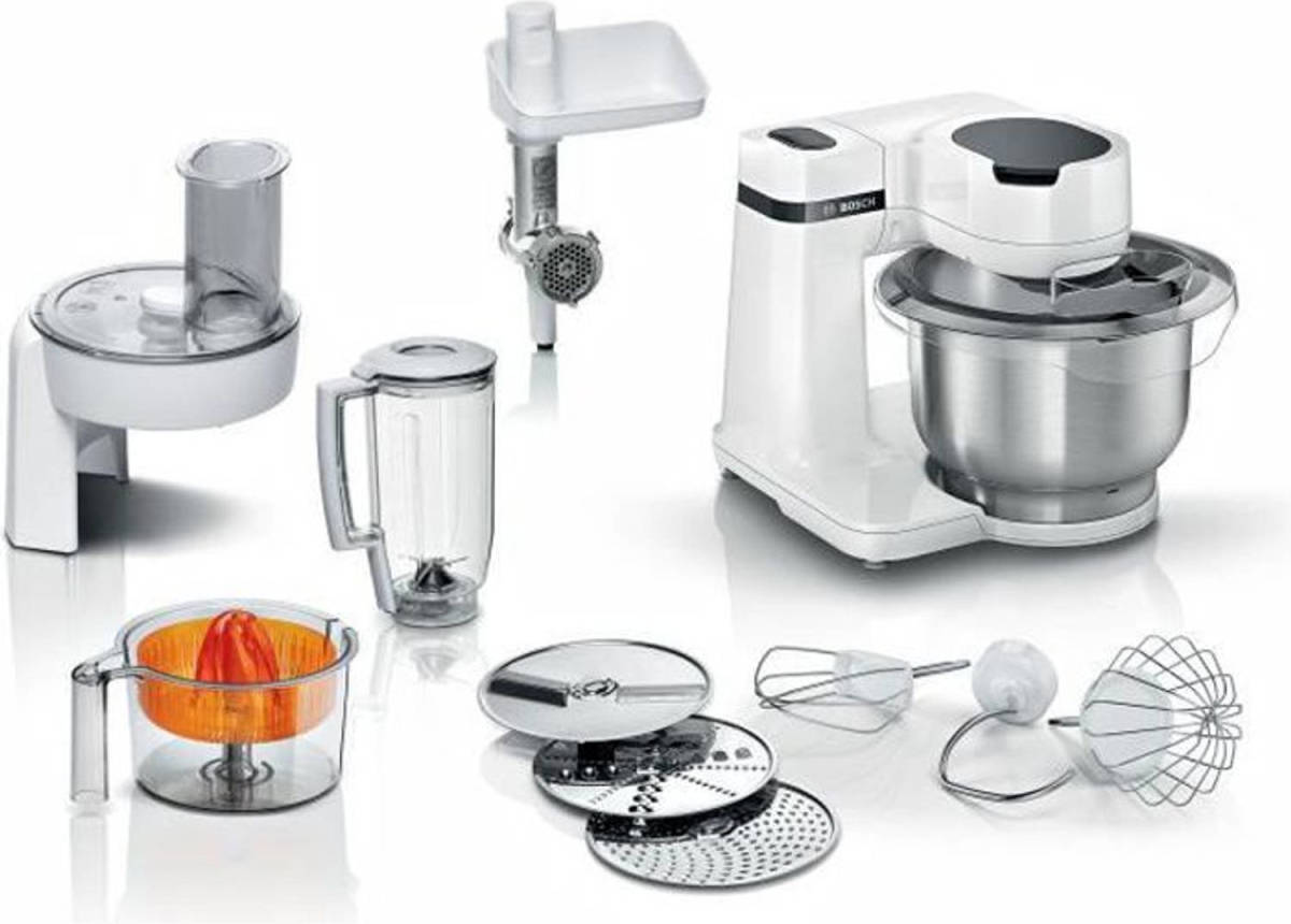 Bosch - Keukenmachine Serie 2 - 700W - 4 snelheden + turbo - Roestvrijstalen mengkom 3,8 L - Blender 1,25 L - Wit