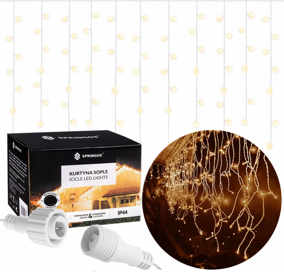 Springos IJspegel Verlichting 20 m + 2.5 m Snoer 500 LED Warm Wit Koppelbaar