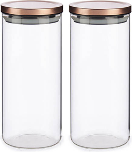Vivalto Set van 2x stuks glazen luxe keuken voorraadpotten/voorraadbussen met deksel rose goud 1380 ml - Voorraadpot