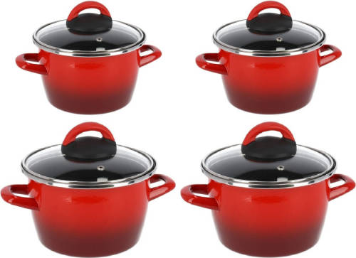 Shoppartners Kookpannen set van 4x stuks rood 3 liter en 6 liter Cuenca - Kookpannen