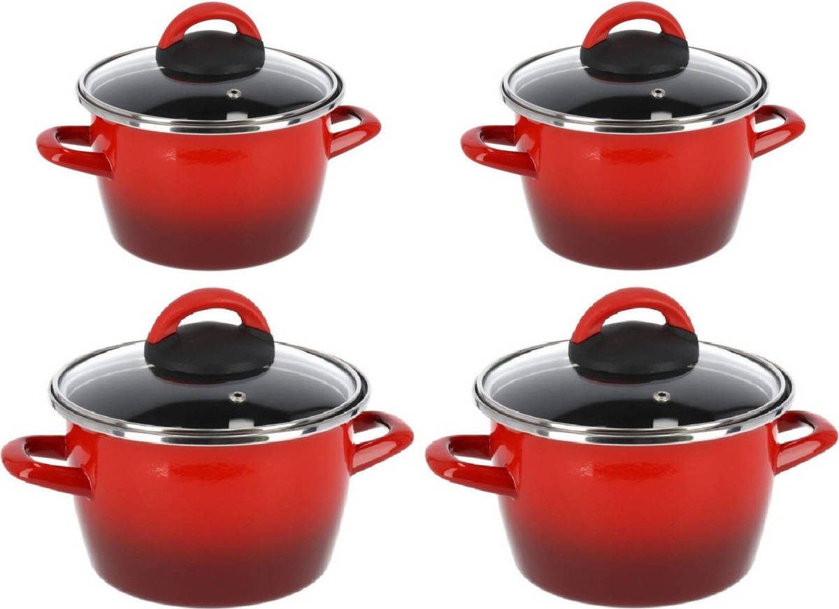 Shoppartners Kookpannen set van 4x stuks rood 3 liter en 6 liter Cuenca - Kookpannen