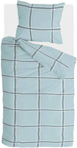 Walra Soft Squares flanel dekbedovertrek - 1-persoons (140x200/220 cm + 1 sloop) - Flanel - Blauw