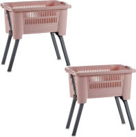 Kipit 2x Stuks Wasmanden op poten - oudroze kunststof - 25L - 60 x 40 x 30 cm - Wasmanden