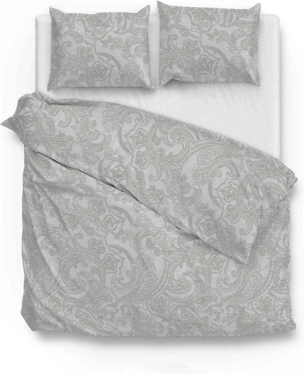Zo Home Dekbedovertrek Katoen Paisley Di Lino Linnen Look - dove grey 200x200/220cm