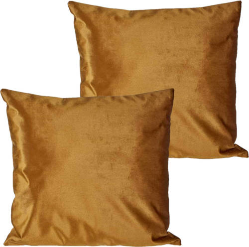 Giftdeco 2x stuks bank/sier kussens voor binnen in de kleur velvet goud 45 x 45 cm - Sierkussens