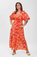 Miljuschka by Wehkamp cut out maxi jurk roze/oranje