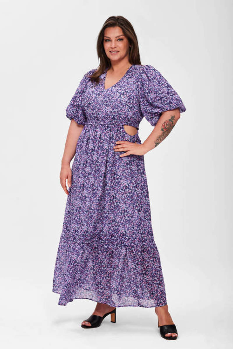 Miljuschka by Wehkamp cut out maxi jurk paars