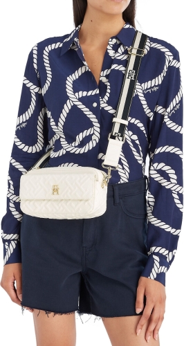 Tommy hilfiger doorgestikte crossbody tas Iconic ecru