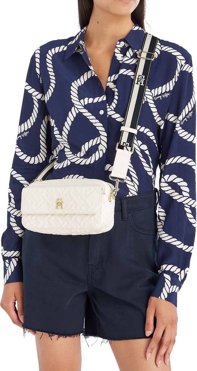 Tommy hilfiger doorgestikte crossbody tas Iconic ecru