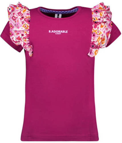 B.Nosy T-shirt B.Adorable met tekst en ruches fuchsia/wit