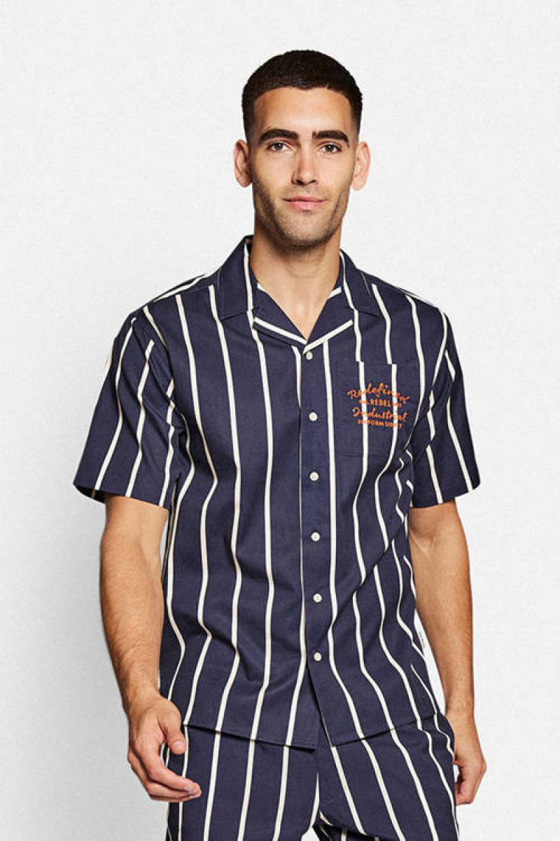 Redefined Rebel gestreept regular fit overhemd RRDuke navy blazer