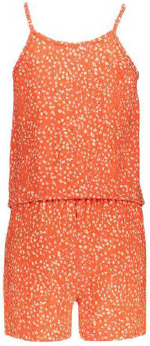 Geisha jumpsuit met all over print koraalrood/zand