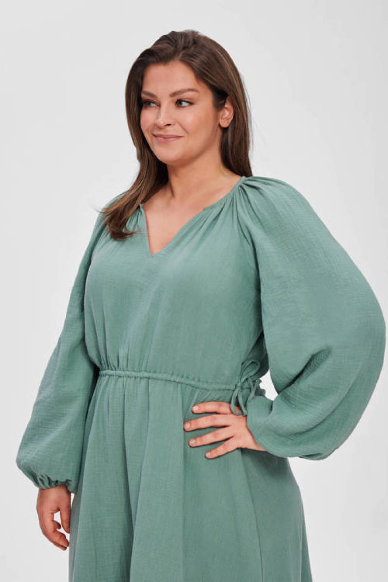 Miljuschka by Wehkamp maxi jurk met pofmouwen mintgroen