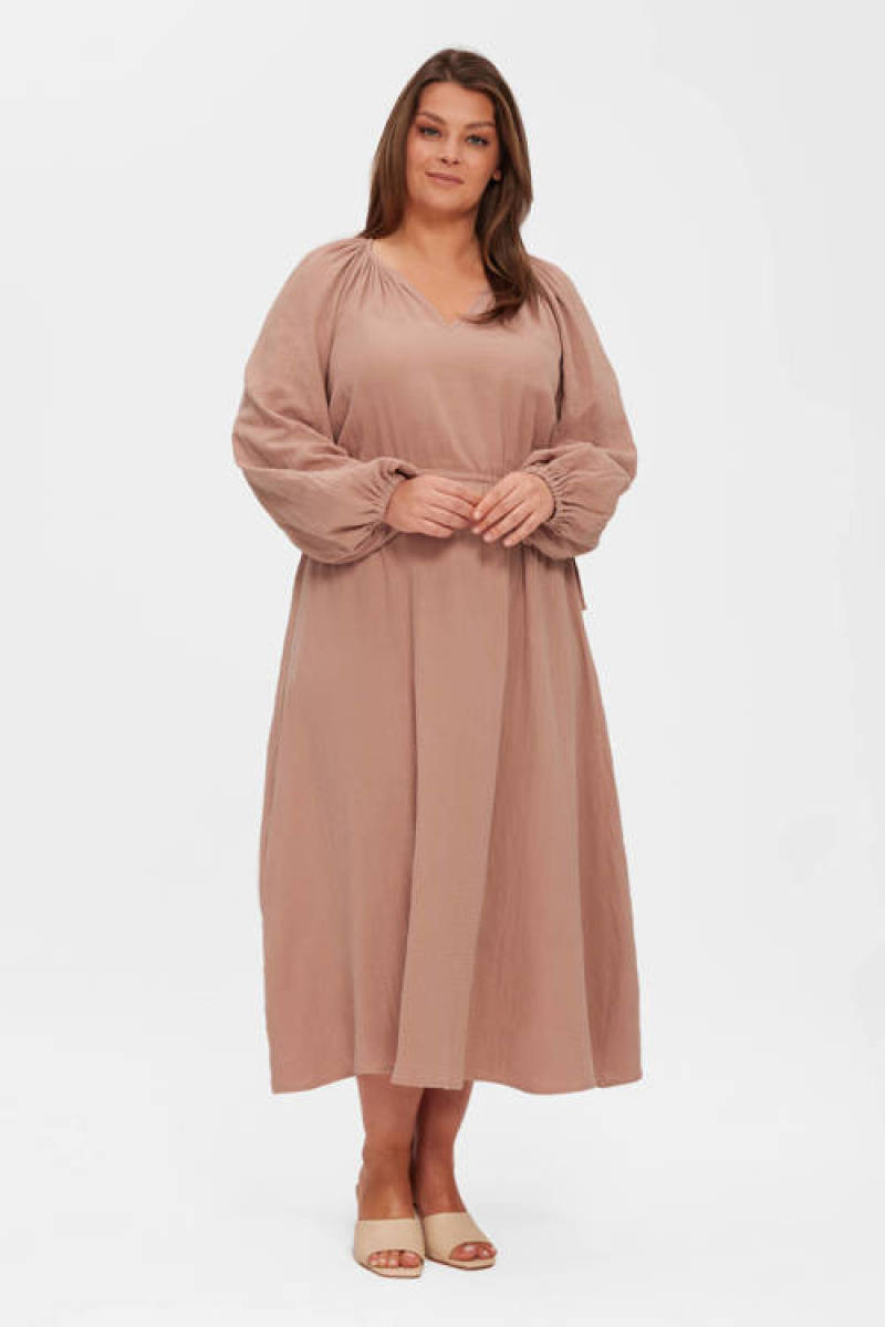 Miljuschka by Wehkamp maxi jurk met pofmouwen nude