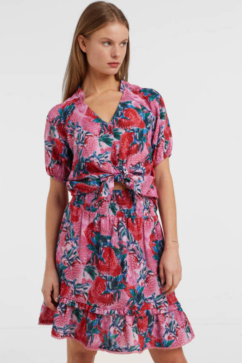Miljuschka by Wehkamp blouse met aardbeienprint roze