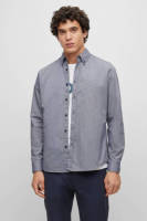 BOSS gemêleerd regular fit overhemd navy