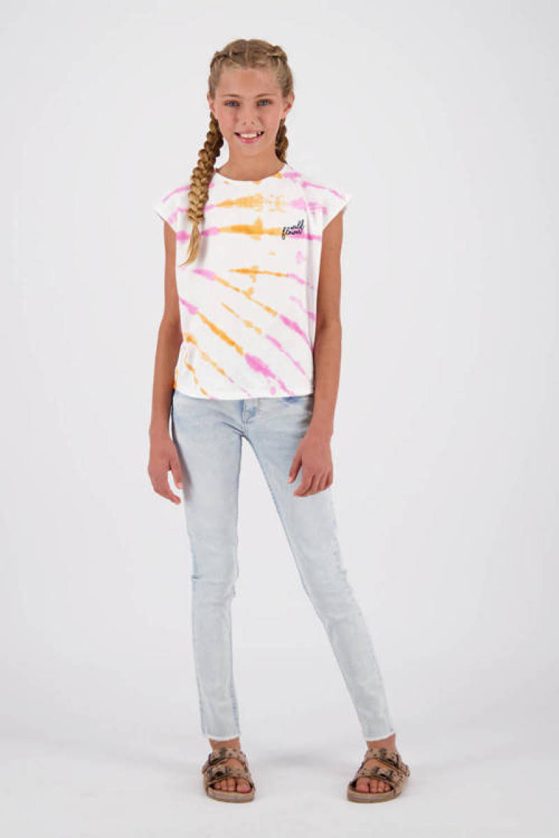 Vingino tie-dye T-shirt Hindra wit/roze/oranje