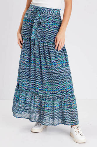 Cache Cache semi-transparante rok met all over print en volant blauw