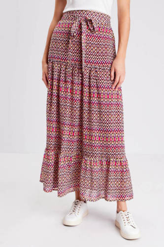 Cache Cache semi-transparante rok met all over print en volant roze/ paars