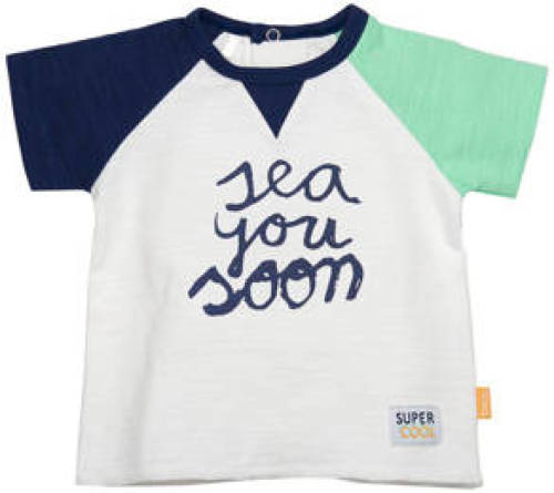Bess baby T-shirt met tekst wit/groen/blauw