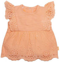 Bess baby T-shirt met ruches met broderie zalm