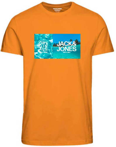 Jack & Jones JUNIOR T-shirt JORBOOSTER met printopdruk oranje