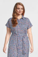 PIECES Curve blousejurk PCNYA met bloemenprint en ceintuur blauw/roze/wit