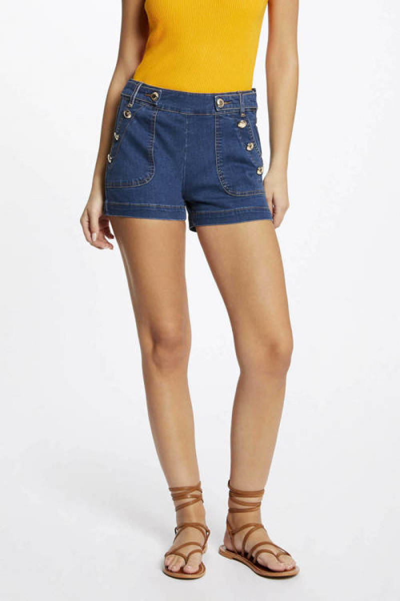 Morgan high waist regular fit denim short medium blue
