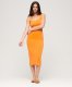 Superdry Vrouwen Jersey Midi-jurk met Vierkante Hals Oranje Grootte: 36