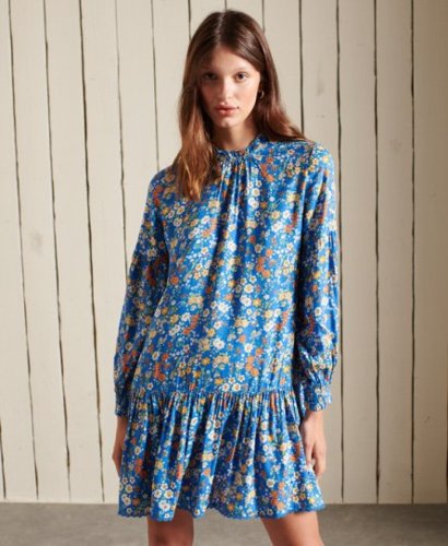 Superdry Female Mini-jurk met Hoge Halslijn Blauw Grootte: 36