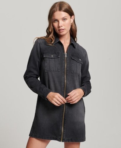 Superdry Female Denim Overhemdjurk Zwart Grootte: 34