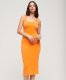 Superdry Vrouwen Jersey Midi-jurk met Vierkante Hals Oranje Grootte: 42