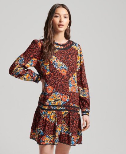 Superdry Female Mini-jurk met Kanten Details Zwart Grootte: 40