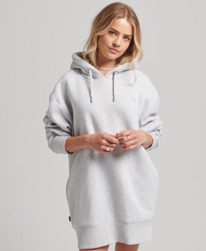 Superdry Vrouwen Biologisch Katoenen Sweatjurk met Geborduurd Logo Lichtgrijs Grootte: XS/S