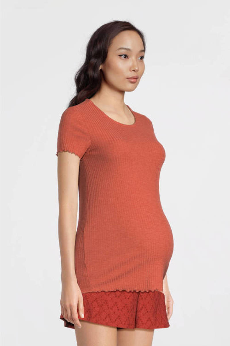 ONLY MATERNITY regular fit short OLMDALIA met textuur brique