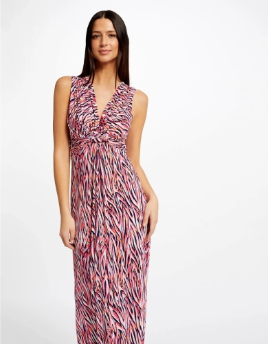 Morgan maxi jurk met all over print en plooien roze/ oranje