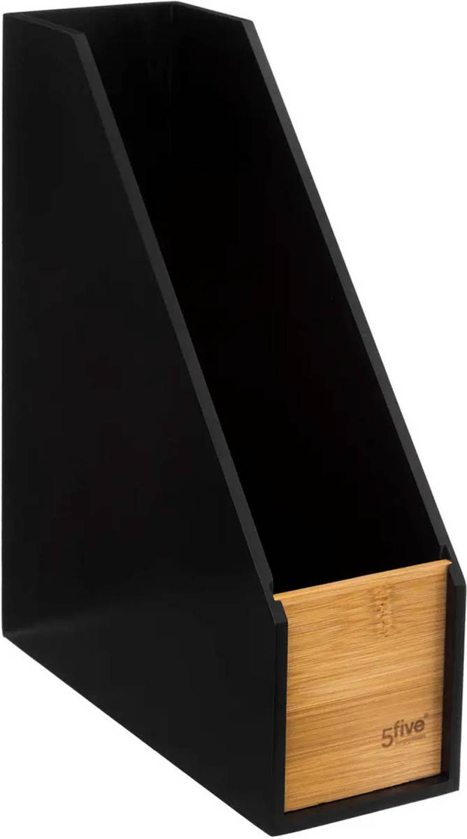5five Lectuurbak/tijdschriftenrek - zwart - 9 x 25 x 30 cm - hout - tijdschriftenrek