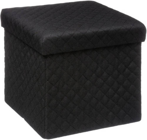5five Poef - hocker - opbergbox - zwart - polyester/mdf - 31 x 31 cm - opvouwbaar - Opbergbox
