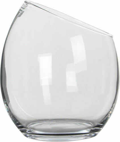 Mica Decorations Schuine schaal/vaas Kathi - gerecycled glas - helder transparant - D18 x H20 - Vazen
