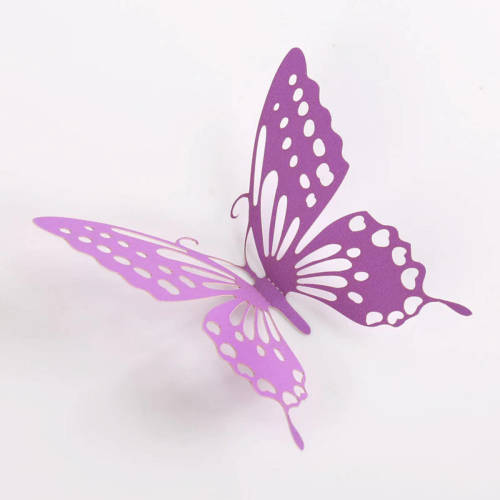 VSE Cake topper decoratie vlinders en muur decoratie met plakkers 12 stuks paars - 3D vlinders - VL-04