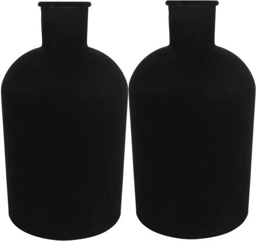 Countryfield Vaas - 2x stuks - mat zwart - glas - Apotheker fles - D17 x H31 cm - Vazen