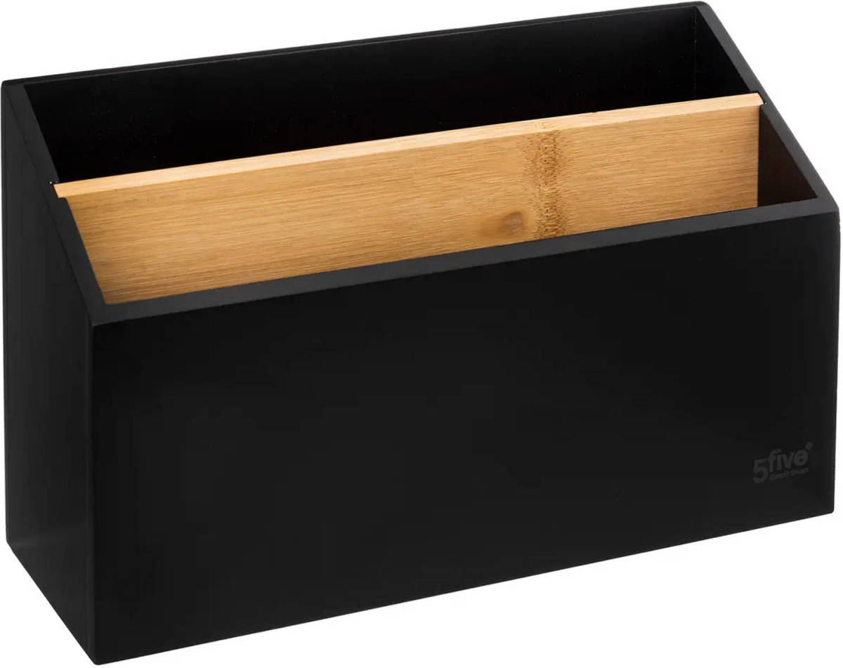 5five Lectuurbak/tijdschriftenrek - zwart - 25 x 9 x 16 cm - hout - tijdschriftenrek