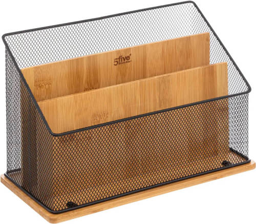 5five Lectuurbak/tijdschriftenrek - mesh - 29 x 14 x 20 cm - bamboe hout - tijdschriftenrek