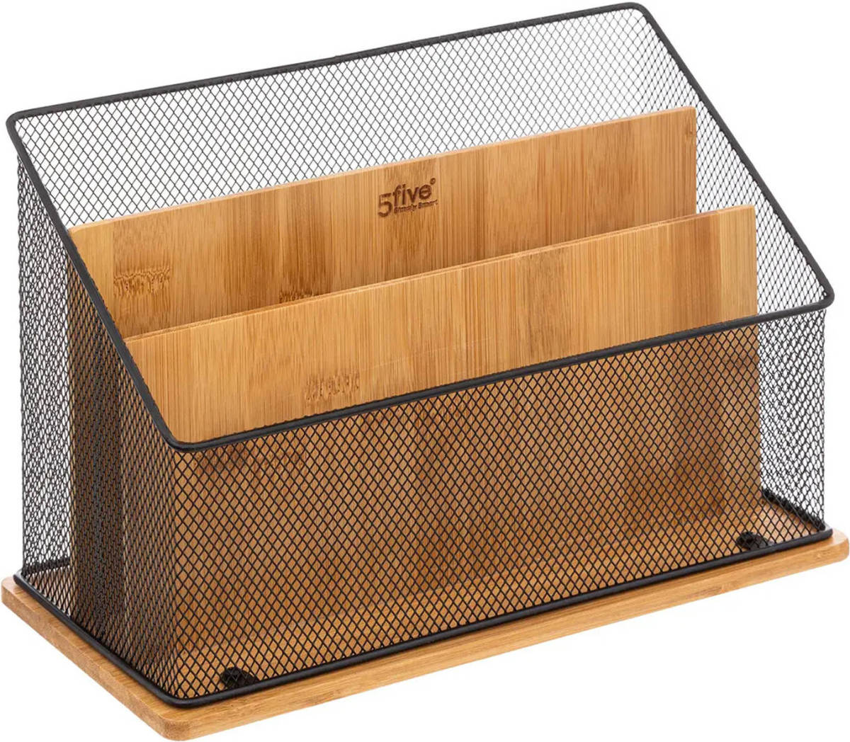 5five Lectuurbak/tijdschriftenrek - mesh - 29 x 14 x 20 cm - bamboe hout - tijdschriftenrek